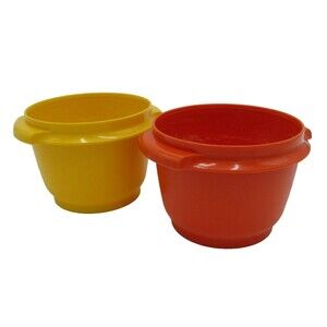 Tupperware Servalier 886 Orange Yellow Harvest Bowls Vintage 70s Retro Soup Cup